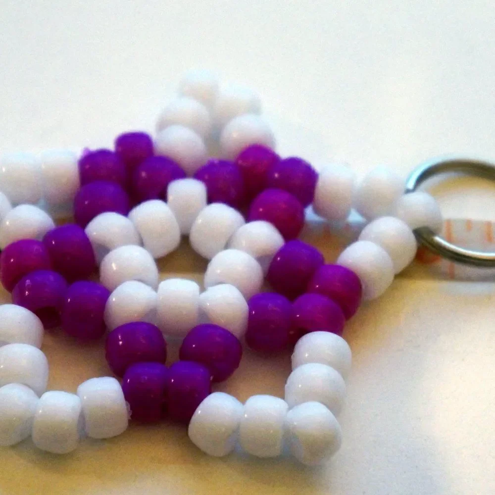 Handmade Magenta White Stretchy Kandi Star Keychain